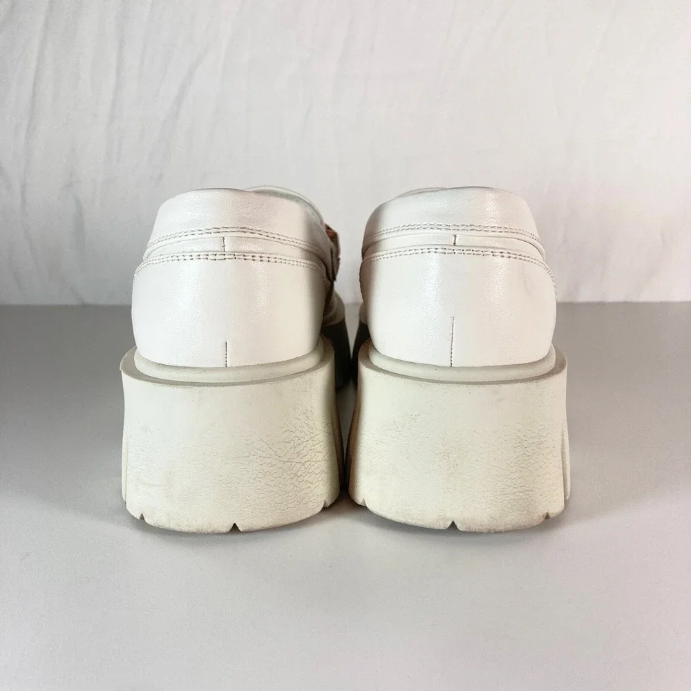 Y2k Guess Chunky Platform Loafer White Gold Buckle GBG Logo Heel Shoe Womens 8